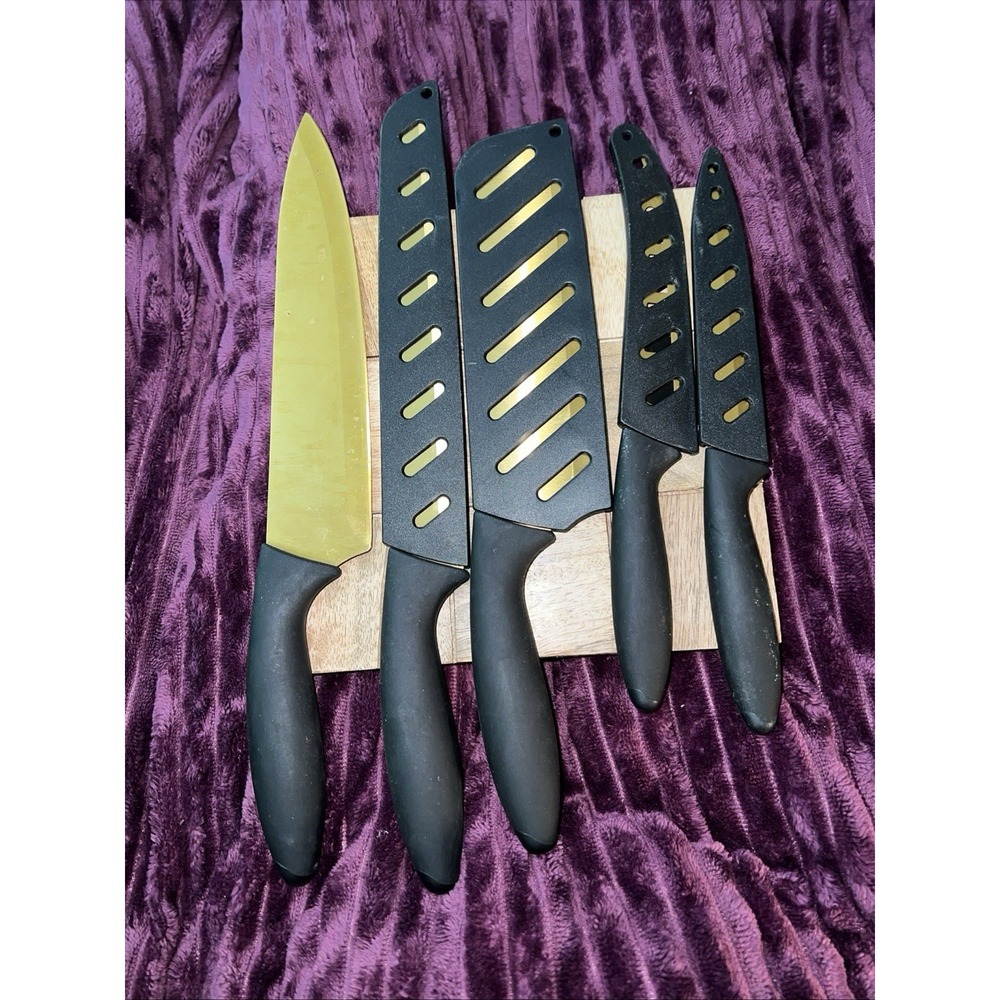 Thyme & Table 9 Piece Stainless Steel Knife Set - Black & Gold